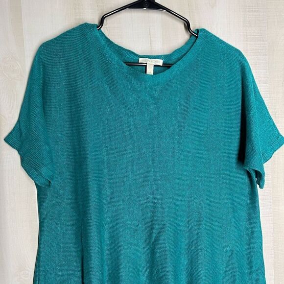 Eileen Fisher linen turquoise short sleeve‎ tunic top, size small - Picture 6 of 16